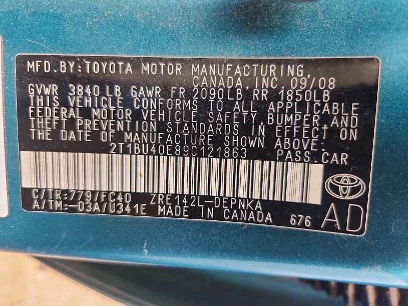64110406 :رقم المزاد ، 2T1BU40E89C121863 vin ، 2009 Toyota Corolla مزاد بيع