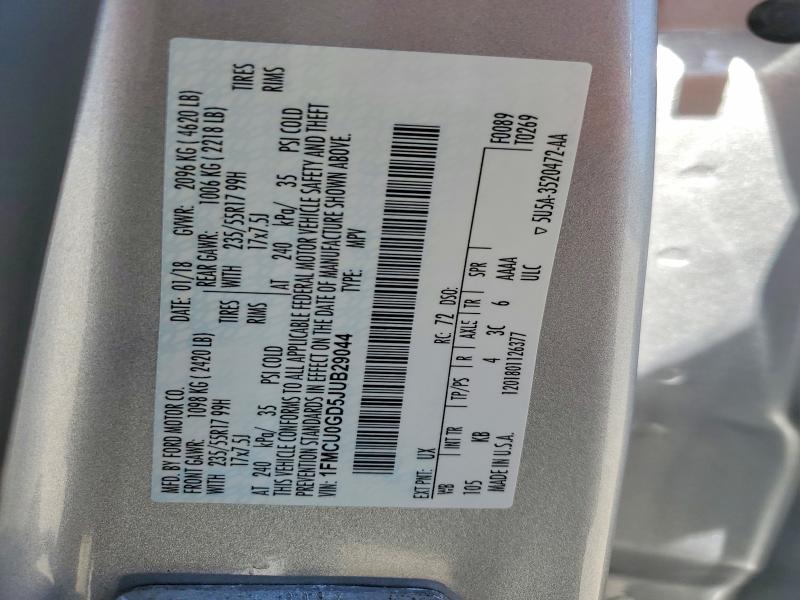 64095036 :رقم المزاد ، 1FMCU0GD5JUB29044 vin ، 2018 Ford Escape مزاد بيع