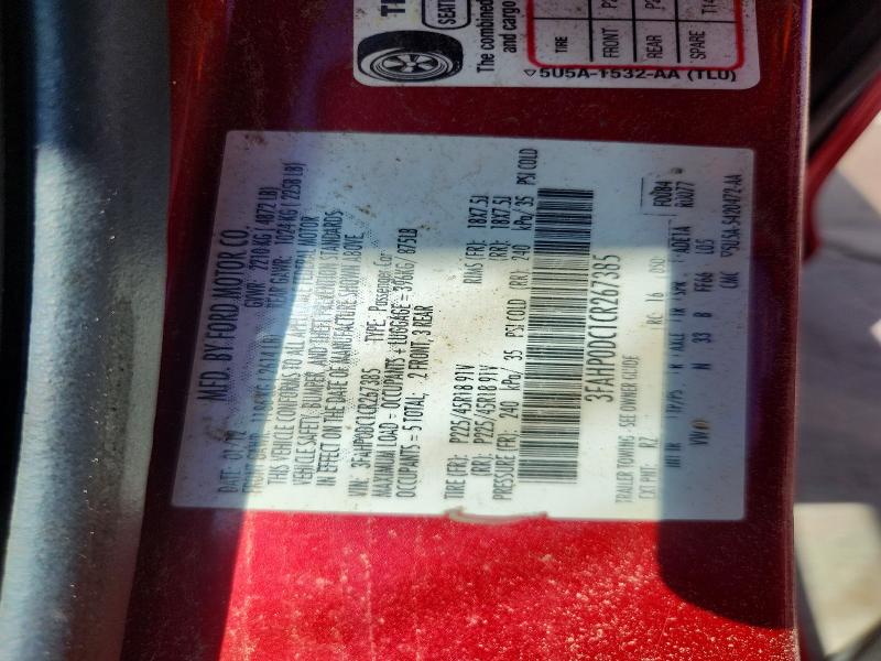 64323726 :رقم المزاد ، 3FAHP0DC1CR267385 vin ، 2012 Ford Fusion مزاد بيع
