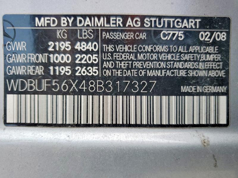 Aukcja sprzedaży 2008 Mercedes-benz E, vin: WDBUF56X48B317327, numer aukcji: 67561416