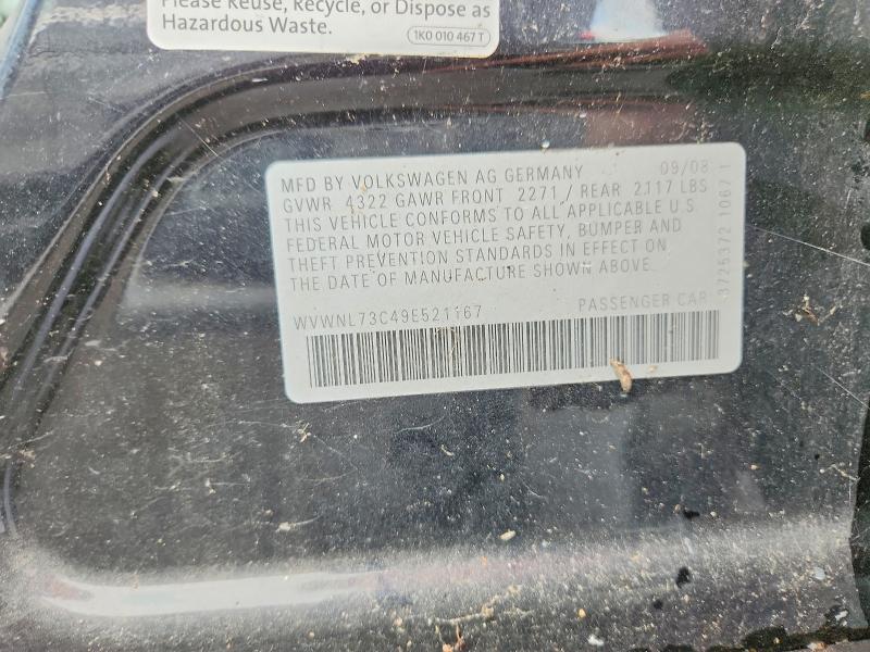 63071366 :رقم المزاد ، WVWNL73C49E521167 vin ، 2009 Volkswagen Cc مزاد بيع