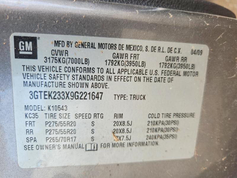 2009 Gmc Sierra მანქანა იყიდება აუქციონზე, vin: 3GTEK233X9G221647, აუქციონის ნომერი: 64617746