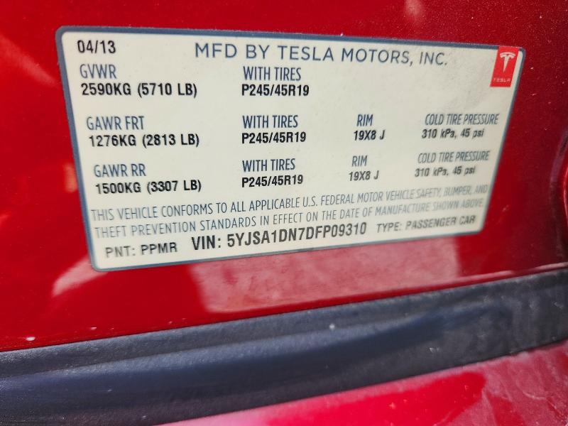Aukcja sprzedaży 2013 Tesla Model S, vin: 5YJSA1DN7DFP09310, numer aukcji: 64955036