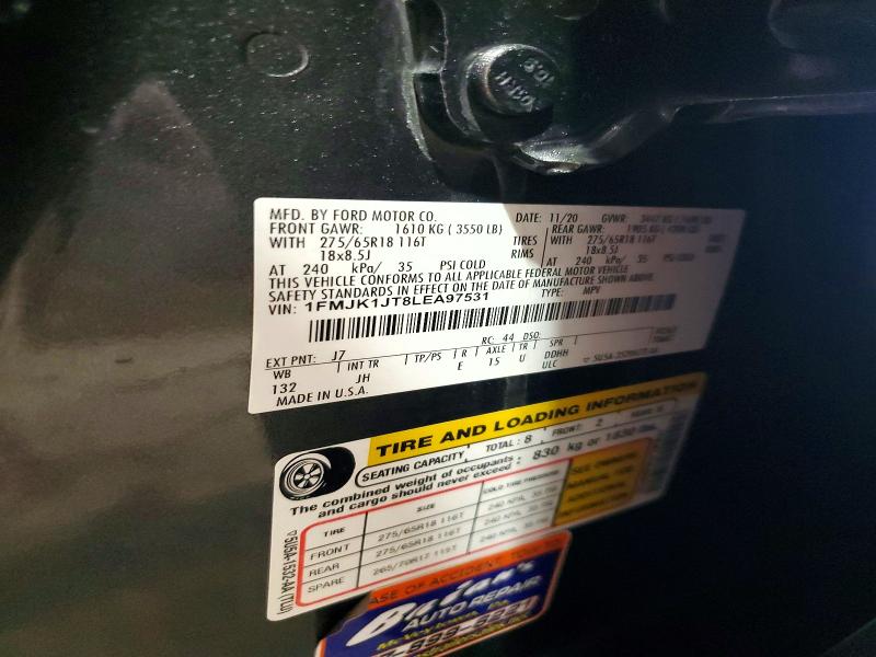 2020 Ford Expedition მანქანა იყიდება აუქციონზე, vin: 1FMJK1JT8LEA97531, აუქციონის ნომერი: 63738096