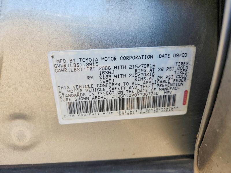 66455506 :رقم المزاد ، JT3GP10V8Y7067240 vin ، 2000 Toyota Rav4 مزاد بيع