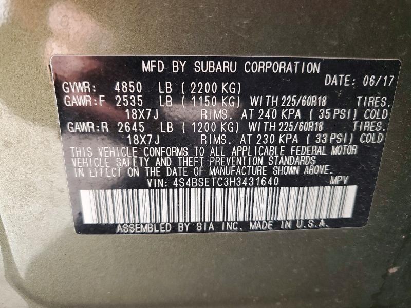 Продажа на аукционе авто 2017 Subaru Outback, vin: 4S4BSETC3H3431640, номер лота: 66916466