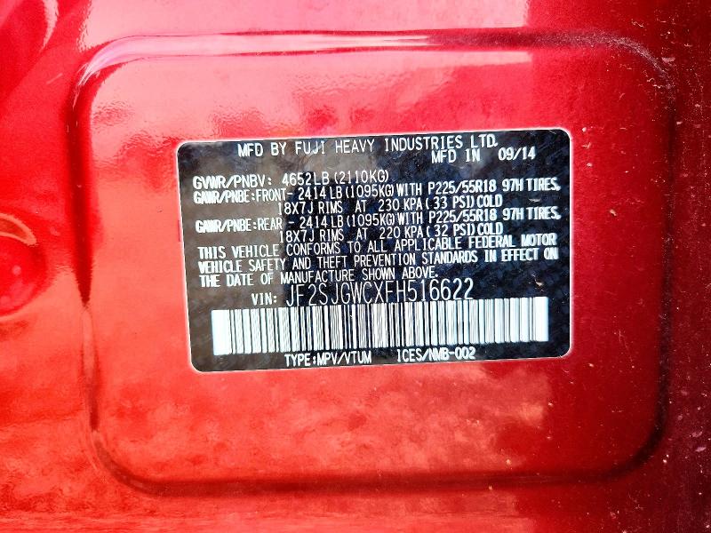 2015 Subaru Forester მანქანა იყიდება აუქციონზე, vin: JF2SJGWCXFH516622, აუქციონის ნომერი: 65455226