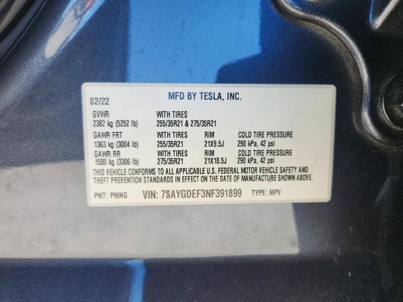 Продаж на аукціоні авто 2022 Tesla Model Y, vin: 7SAYGDEF3NF391899, номер лоту: 63394536