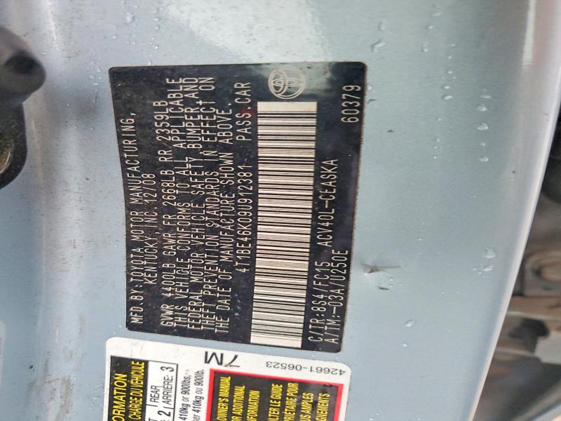 63748786 :رقم المزاد ، 4T1BE46K09U912381 vin ، 2009 Toyota Camry مزاد بيع