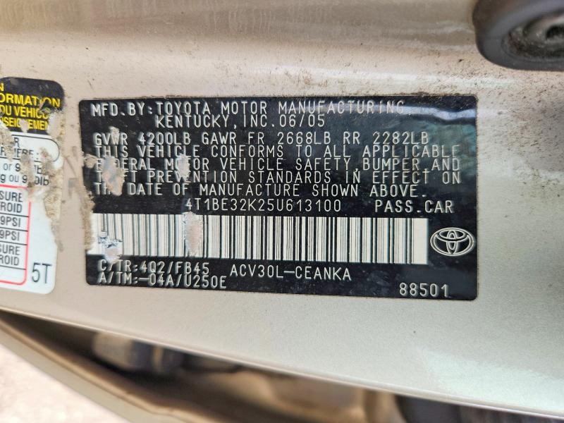 2005 Toyota Camry მანქანა იყიდება აუქციონზე, vin: 4T1BE32K25U613100, აუქციონის ნომერი: 64343716