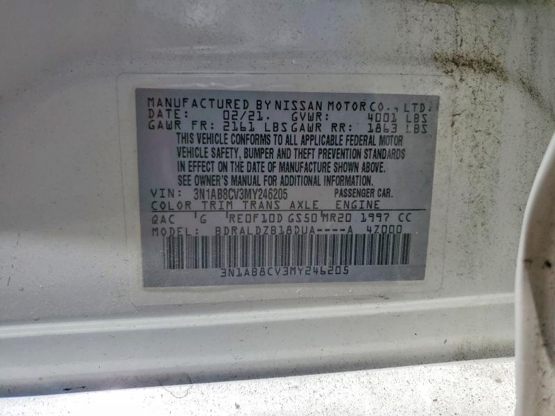 Aukcja sprzedaży 2021 Nissan Sentra, vin: 3N1AB8CV3MY246205, numer aukcji: 65034306