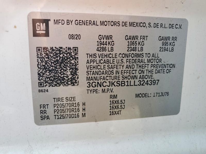 65553156 :رقم المزاد ، 3GNCJKSB1LL324397 vin ، 2020 Chevrolet Trax مزاد بيع