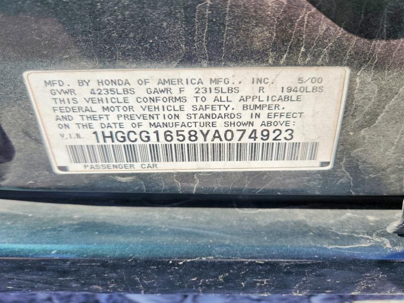 Aukcja sprzedaży 2000 Honda Accord, vin: 1HGCG1658YA074923, numer aukcji: 66807006