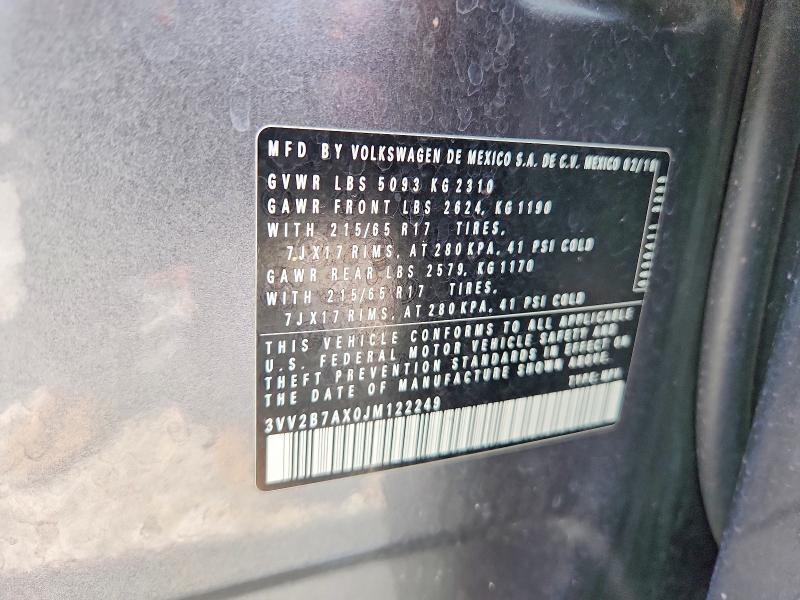 Aukcja sprzedaży 2018 Volkswagen Tiguan, vin: 3VV2B7AX0JM122249, numer aukcji: 65175246