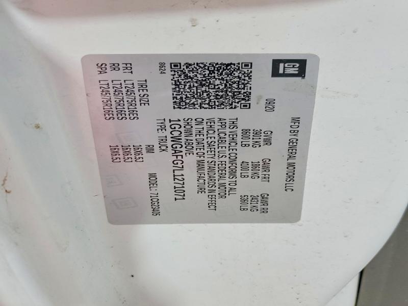 Продажа на аукционе авто 2020 Chevrolet Express G2500, vin: 1GCWGAFG7L1271071, номер лота: 68521566
