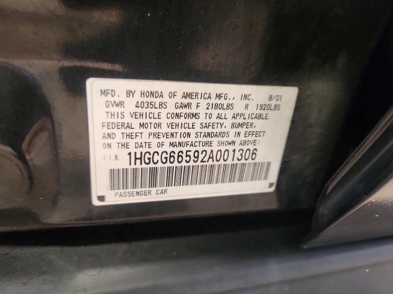 2002 Honda Accord მანქანა იყიდება აუქციონზე, vin: 1HGCG66592A001306, აუქციონის ნომერი: 65358786