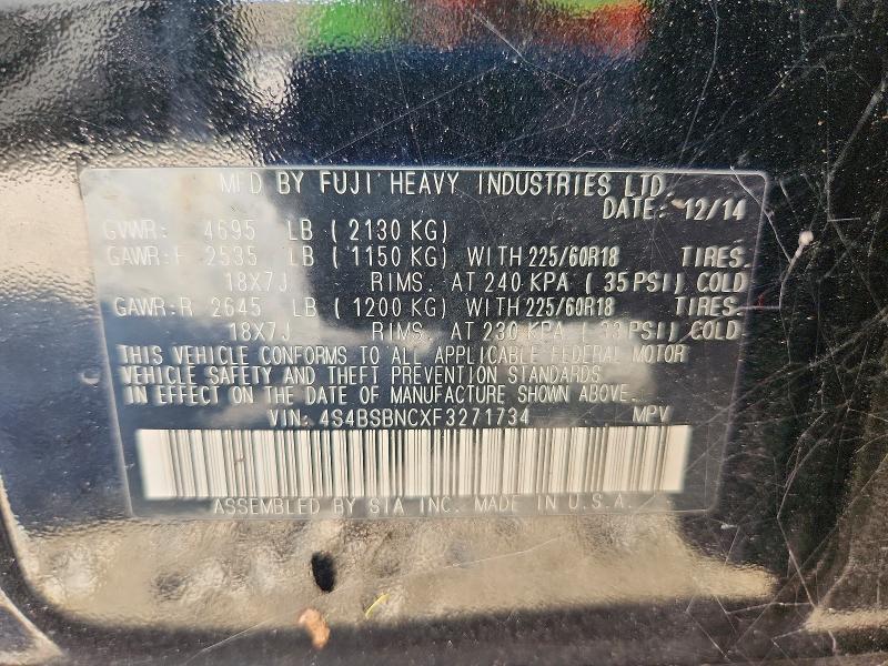 63754806 :رقم المزاد ، 4S4BSBNCXF3271734 vin ، 2015 Subaru Outback مزاد بيع