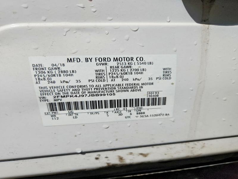 2018 Ford Edge მანქანა იყიდება აუქციონზე, vin: 2FMPK4J97JBB99105, აუქციონის ნომერი: 63483196