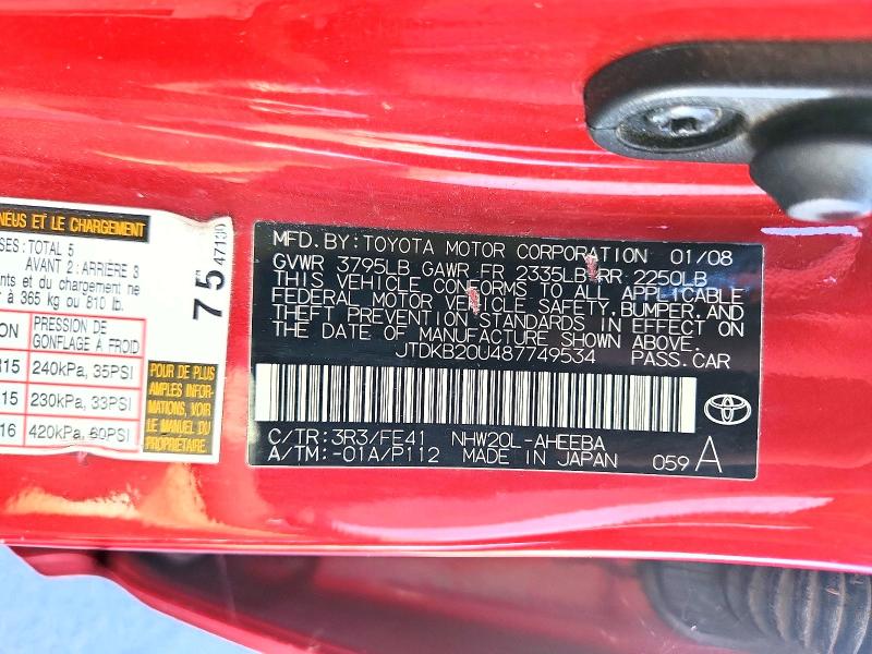 Aukcja sprzedaży 2008 Toyota Prius, vin: JTDKB20U487749534, numer aukcji: 63604876