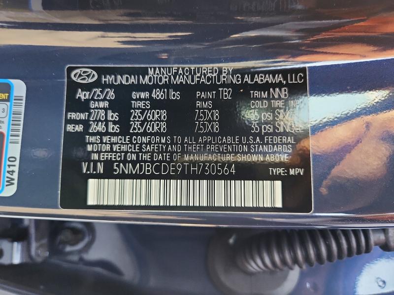 64634836 :رقم المزاد ، 5NMJBCDE9TH730564 vin ، 2026 Hyundai Tucson مزاد بيع