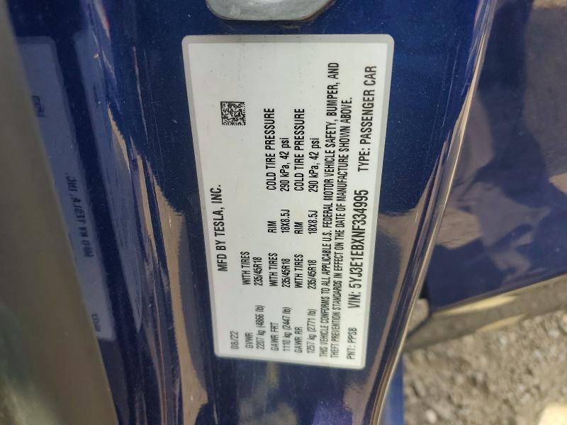 Продаж на аукціоні авто 2022 Tesla Model 3, vin: 5YJ3E1EBXNF334995, номер лоту: 66944816