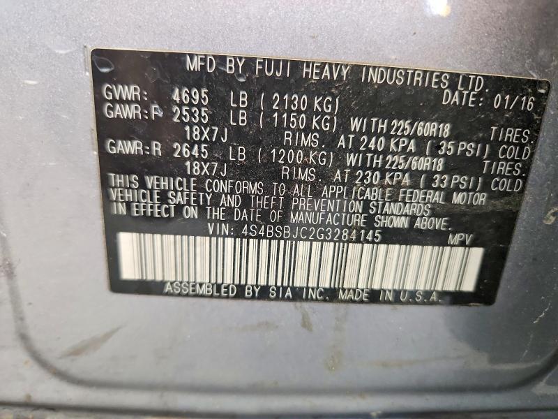 2016 Subaru Outback მანქანა იყიდება აუქციონზე, vin: 4S4BSBJC2G3284145, აუქციონის ნომერი: 64841546