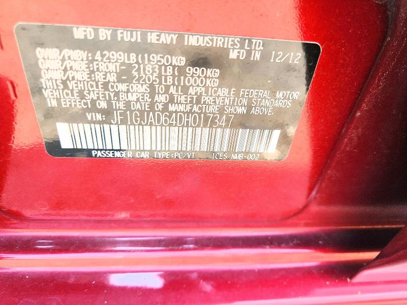Aukcja sprzedaży 2013 Subaru Impreza, vin: JF1GJAD64DH017347, numer aukcji: 64726746
