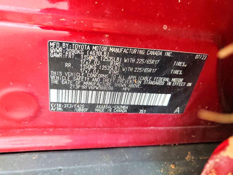 63785686 :رقم المزاد ، 2T3P1RFV6PW388098 vin ، 2023 Toyota Rav4 مزاد بيع