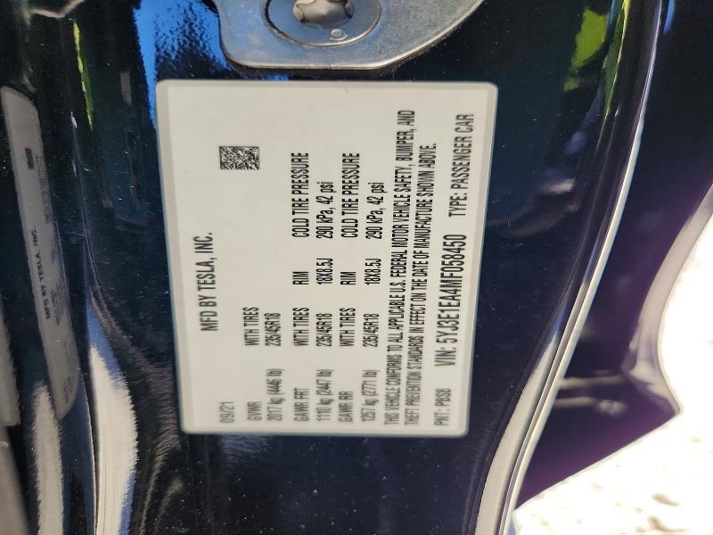 Aukcja sprzedaży 2021 Tesla Model 3, vin: 5YJ3E1EA4MF058450, numer aukcji: 65520816