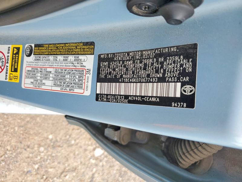 Aukcja sprzedaży 2007 Toyota Camry, vin: 4T1BE46K07U677493, numer aukcji: 64455836