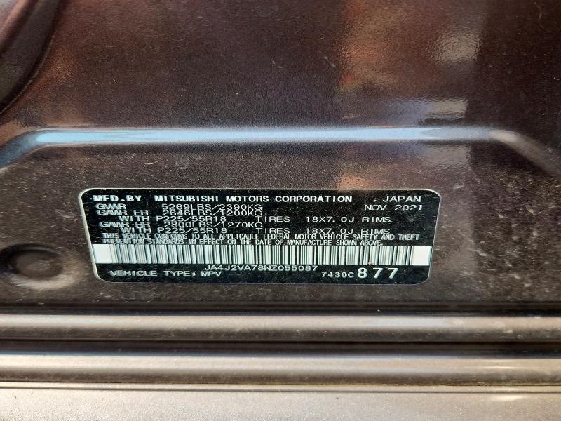 Продажа на аукционе авто 2022 Mitsubishi Outlander, vin: JA4J2VA78NZ055087, номер лота: 64848626