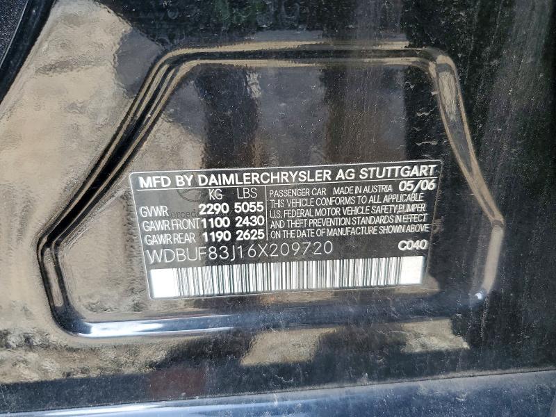 2006 Mercedes-benz E მანქანა იყიდება აუქციონზე, vin: WDBUF83J16X209720, აუქციონის ნომერი: 65152536