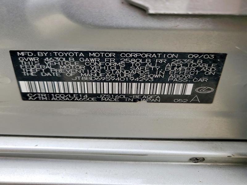 Aukcja sprzedaży 2004 Lexus Gs, vin: JT8BD69S940194293, numer aukcji: 64144316