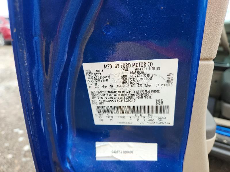 2012 Ford Escape მანქანა იყიდება აუქციონზე, vin: 1FMCU0C78CKB29215, აუქციონის ნომერი: 64902706