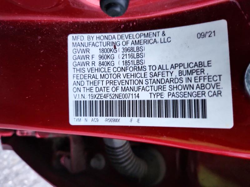 2022 Honda Insight მანქანა იყიდება აუქციონზე, vin: 19XZE4F52NE007114, აუქციონის ნომერი: 66651976