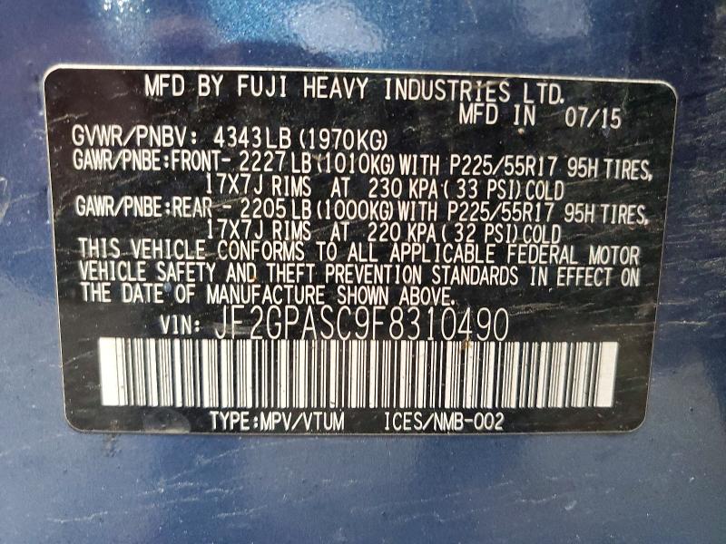 Продаж на аукціоні авто 2015 Subaru Xv Crosstrek, vin: JF2GPASC9F8310490, номер лоту: 65378476