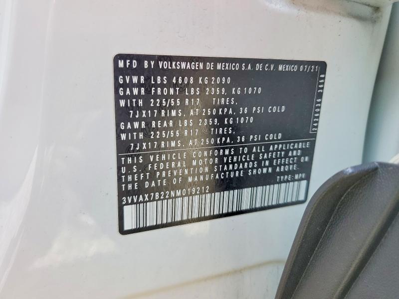 62572156 :رقم المزاد ، 3VVAX7B22NM019212 vin ، 2022 Volkswagen Taos مزاد بيع