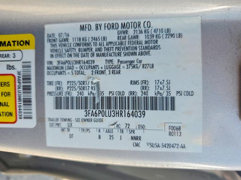 2017 Ford Fusion მანქანა იყიდება აუქციონზე, vin: 3FA6P0LU3HR164039, აუქციონის ნომერი: 65395546