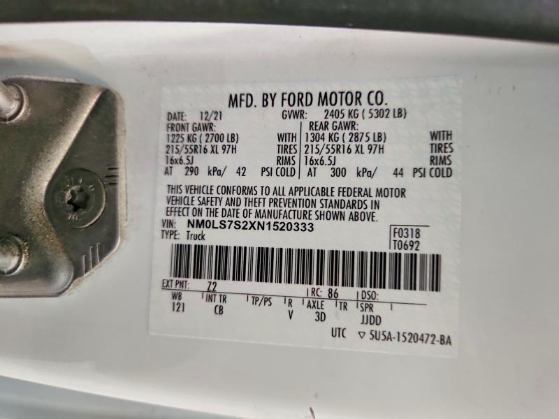 Продажа на аукционе авто 2022 Ford Transit Conn, vin: NM0LS7S2XN1520333, номер лота: 62978196