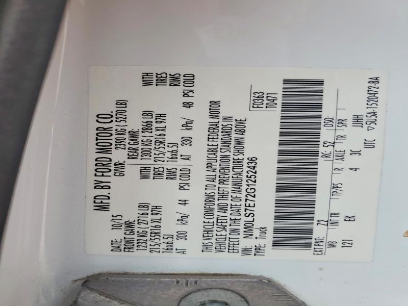 63854796 :رقم المزاد ، NM0LS7E72G1252436 vin ، 2016 Ford Transit Connect مزاد بيع