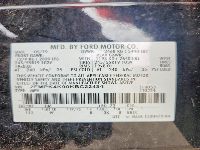 Продаж на аукціоні авто 2019 Ford Edge, vin: 2FMPK4K90KBC22434, номер лоту: 65162186