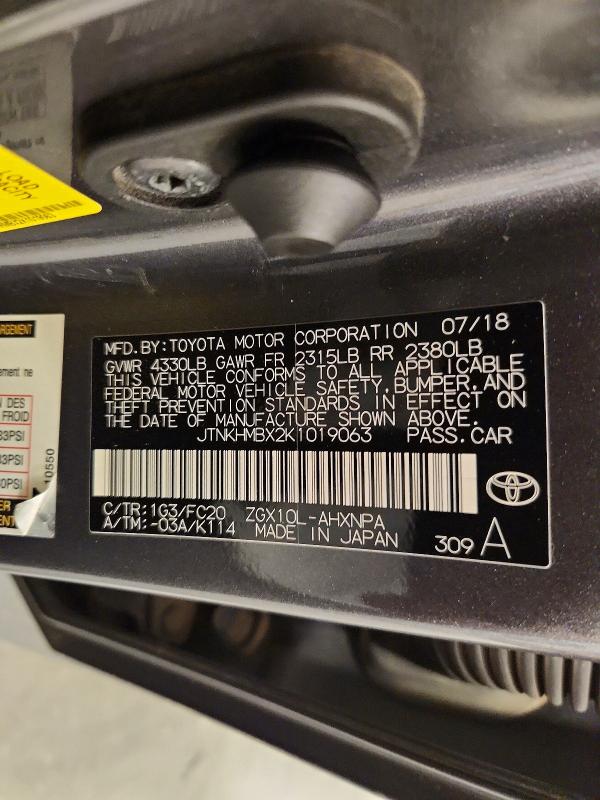 63819776 :رقم المزاد ، JTNKHMBX2K1019063 vin ، 2019 Toyota C-hr مزاد بيع