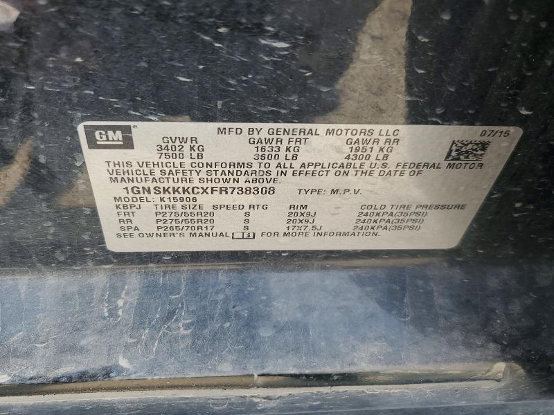 63947916 :رقم المزاد ، 1GNSKKKCXFR738308 vin ، 2015 Chevrolet Suburban مزاد بيع