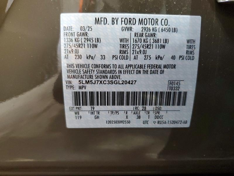 Продажа на аукционе авто 2025 Lincoln Aviator, vin: 5LM5J7XC3SGL20427, номер лота: 66364496