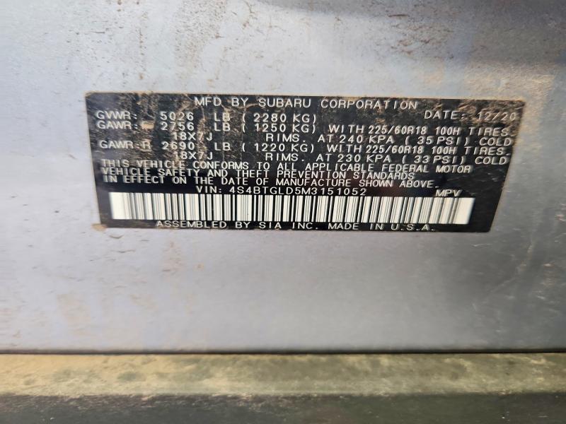 65229496 :رقم المزاد ، 4S4BTGLD5M3151052 vin ، 2021 Subaru Outback مزاد بيع