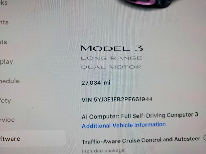 2023 Tesla Model 3 მანქანა იყიდება აუქციონზე, vin: 5YJ3E1EB2PF661944, აუქციონის ნომერი: 63601856