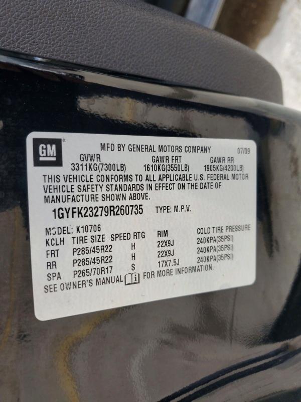 Продаж на аукціоні авто 2009 Cadillac Escalade, vin: 1GYFK23279R260735, номер лоту: 64620116