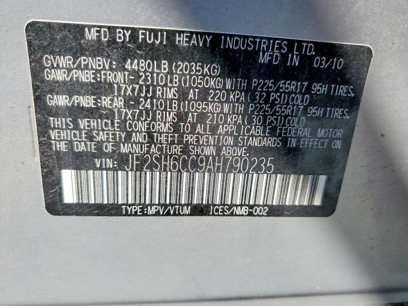 2010 Subaru Forester მანქანა იყიდება აუქციონზე, vin: JF2SH6CC9AH790235, აუქციონის ნომერი: 63330276