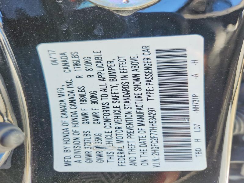 Aukcja sprzedaży 2017 Honda Civic, vin: 2HGFC2F77HH534297, numer aukcji: 65737486