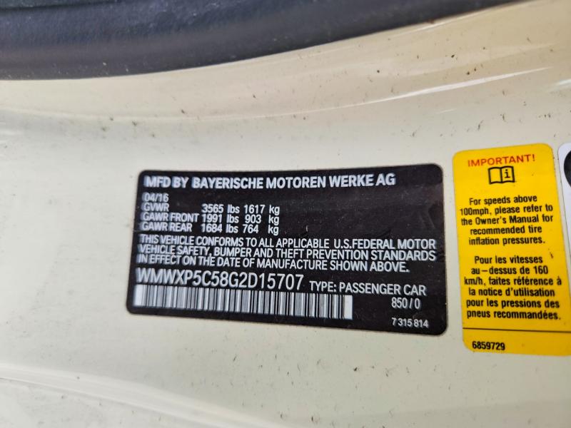 Продаж на аукціоні авто 2016 Mini Cooper, vin: WMWXP5C58G2D15707, номер лоту: 65133566